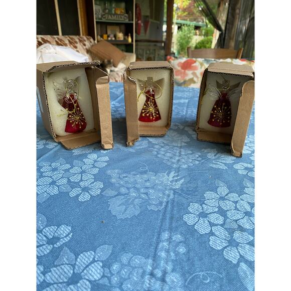 Glass angels red and gold. Set of Three (3) Christmas Ornaments NIB - Picture 3 of 16